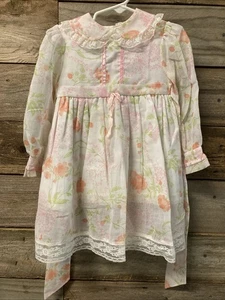 Vintage Bryan Pink And White Lace Trim Puff Sleeve Vintage Ruffles Size 3T (?) - Picture 1 of 11