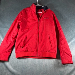 Tommy Hilfiger Men’s Jacket Size M Red Full Zip Pockets Logo Windbreaker Nylon - Picture 1 of 11