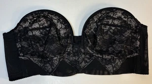 Lady Marlene Vintage Overwire Black Lace Strapless Bra Burlesque Lingerie 34C - Picture 1 of 6