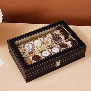 DELESYS PU Leather Watch Box 2–12 Slots Display Case Gift Storage with Lock - Picture 1 of 20