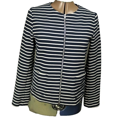 UniQlo Nautical Striped Full Zip Shirt Sweater Long Sleeve Pockets Blue White M - Image 1 of 4