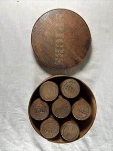 Antique 19th Century SPICES BOX ROUND WOOD KITCHEN SPICE SET - Picture 1 of 18