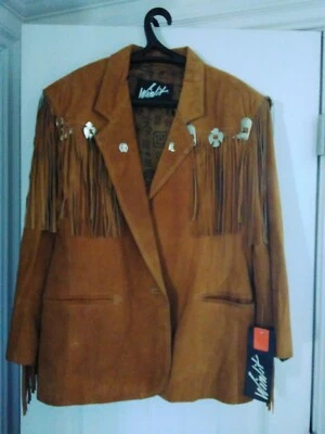Новый с Ярлыками большой бахромой Western износ замши кожи ковбой/ковбой коричневая куртка T55 - Изображение 1 из 4