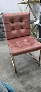 Brand New Atlanta Pink And Rose Gold Metal Plating Velvet Dining Chairs - Picture 1 of 2