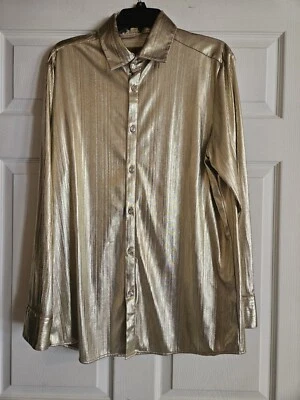 Prestige Original Gold Silver Shiny Button Up Men's Shirt Medium Disco Party Foto 1 de 4