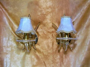 Wall lamps, sconces, luxury lighting, Hollywood Regency, brass, crystals vintage - Picture 1 of 9