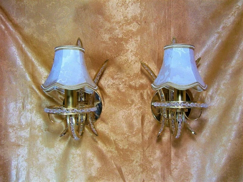 Wall lamps, sconces, luxury lighting, Hollywood Regency, brass, crystals vintage Cover