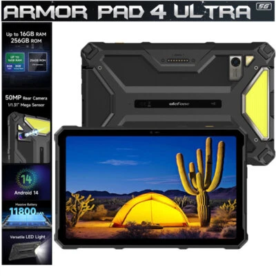 5G Ulefone Armor Pad 4 Ultra Rugged Tablet Android Phone Outdoors Camping Light - Image 1 of 4