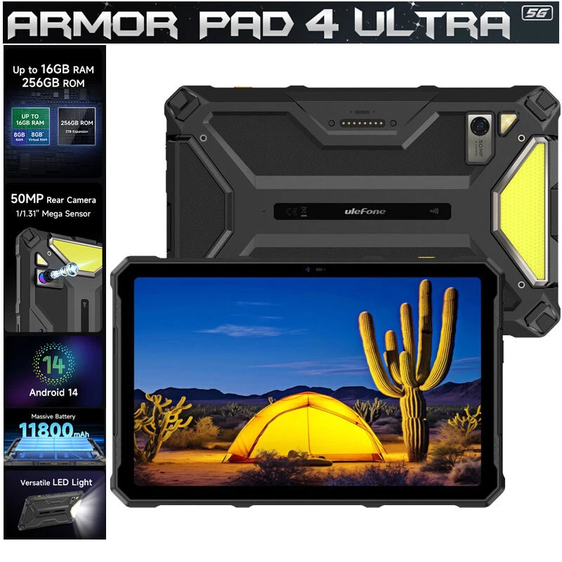 5G Ulefone Armor Pad 4 Ultra Rugged Tablet Android Phone Outdoors Camping Light - Image 1 of 4