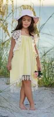 Nuevo con etiquetas Vestido de encaje amarillo y blanco Dollcake Boutique Buttercup para niñas talla 2  Foto 1 de 3