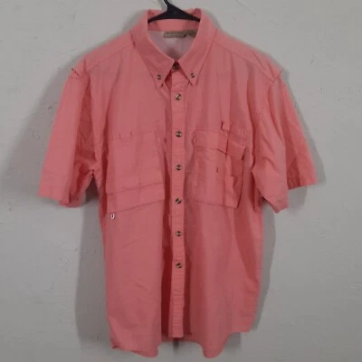 Rugged Earth Outfitters Adult Mens M Pink Vented Short Sleeve Fishing Camp Shirt - Image 1 of 4