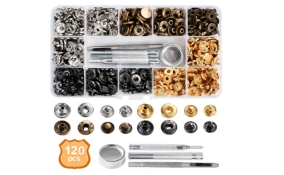 Leather Snap Fasteners Kit Metal Button Snaps Clothes Jackets Jeans Bags 120 Set - Image 1 of 4