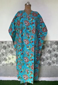 Turquoise Floral Kaftan Dress Maxi Boho Size Women Kimono Plus Beach Caftan US - Picture 1 of 6