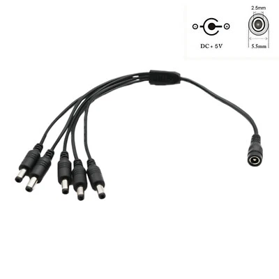 CCTV DC Power Plug 1 Female To 5 Male Plug Cable Splitter 5.5mm x 2.5mm Adapter - Image 1 of 4