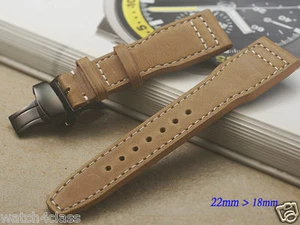 22mm Genuine Brown Leather Band Strap bracelet (fits) IWC Pilot & Black clasp - Picture 1 of 3