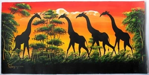 Cuadro africano jirafa lienzo 30x60cm pintado a mano único de Sudáfrica #29 - Imagen 1 de 1