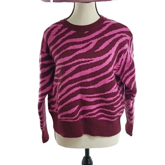 Suéter Ann Taylor Mujer Talla S Rosa Granate Estampado Cebra Cuello Redondo Pullover Foto 1 de 4