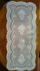 14X33in Vintage Table Runner  Floral Heart Doily Beige Table Cover