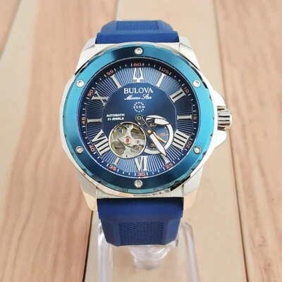 Bulova Marine Star Stainless Steel Blue Silicone Men's Automatic Watch 98A303 - Image 1 of 4
