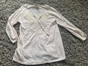 Lucky Brand ELFENBEIN HELLBRAUN BESTICKT Hippie Boho TUNIKA SHIRT TOP Gr. M - Bild 1 von 3
