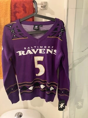 Flacco #5 purple  Baltimore Ravens   sweater women's  Medium NWT - Image 1 of 4