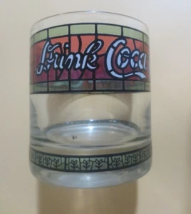 Drink Coca-Cola Clear Short Glass with Tiffany band on top and bottom 12oz - Picture 1 of 6