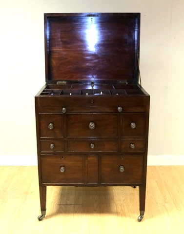 GEORGIAN OFFICER'S MILITARY CAMPAIGN DRESSING CHEST WITH WRITING SLOPE Cover