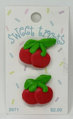 NEW Sweet Treats Blumenthal Lansing Buttons Cherries 1” Button Set of 2 - Image 1 of 2