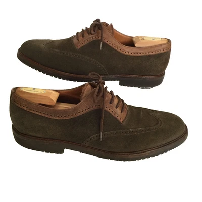 Salvador Ferragamo Mens Brown Suede Wing Tip Shoes Sz 11 D Vibram Soles Italy - Image 1 of 4