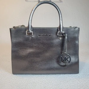 Michael Kors Silver/gold Dual Handle Saffiano Leather Tote Shoulder Satchel Bag - Picture 1 of 24