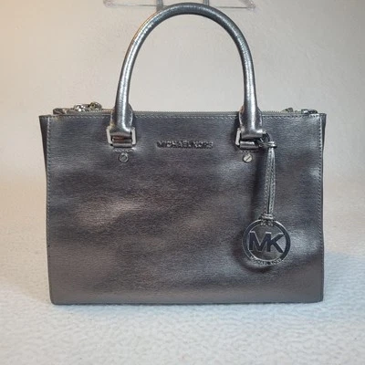 Michael Kors Silver/gold Dual Handle Saffiano Leather Tote Shoulder Satchel Bag - Image 1 of 4