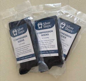 3 Pairs Silver Steps Regular Compression Black Socks (8-15 mmhg) size XL - Picture 1 of 4