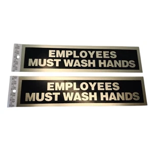 2 x Pegatina Metálica Empleados Debe Lavarse las Manos Aluminio Oro 8 x 2 Adhesivo - Imagen 1 de 2
