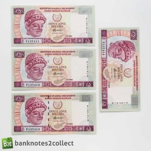 CYPRUS: 4 x 5 Cypriot Pound Banknotes with Consecutive Serial Numbers. - Picture 1 of 2