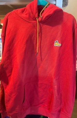 Timberland Men's Boot Logo Red Hoodie Embroidered Laces 100% Cotton SZ M-XL NWT - Image 1 of 4