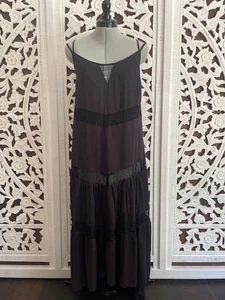 Billabong Designers Closet Maxi Dress Womens Size Medium Black Lace Cross Back - Picture 1 of 14