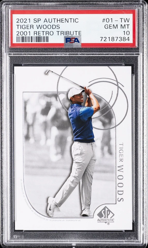 2021 SP AUTH 2001 RETRO TRIBUTE #01-TW TIGER WOODS PSA 10 - Image 1 of 2