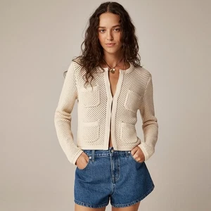 NWT!! J. CREW Open Pointelle Stitch Cardigan Sweater Pockets Cropped X-Small - Picture 1 of 14