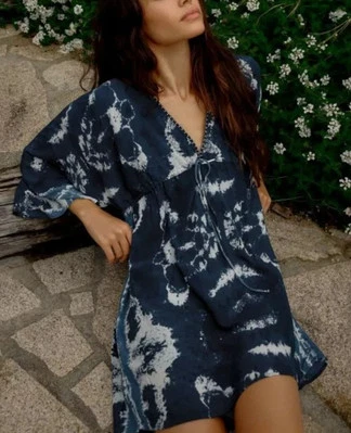 ZARA KURZES TIE-DYE-KLEID 0881/356 BLAU GR XS - S NEU - Bild 1 von 4