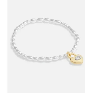 Coach Heart Lock Stretch Bracelet Glass pearls, plated brass and cubic zirconia - Picture 1 of 5