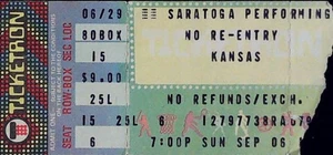 Kansas Konzert Ticket Stub Saratoga Performing Arts Center SPAC Vintage 9.6.1981 - Bild 1 von 2