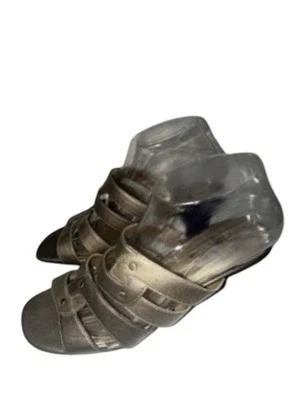 LIFE STRIDE 金色金属色 2 英寸高跟鞋懒人绑带凉鞋女式 9M 码/全新无标签 — 第 1/4 张图片