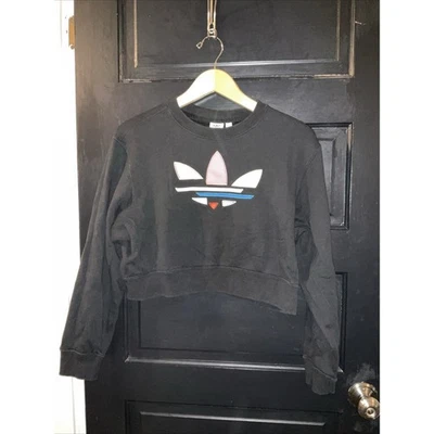 Adidas Black Cropped Sweatshirt Adicolor Shattered Trefoil Logo - Image 1 of 4