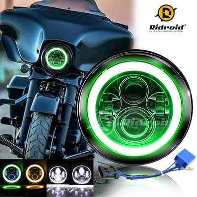 Faro LED Green Halo 7" para Harley Davidson Tri Glide Ultra Classic FLHTCUTG Foto 1 de 4