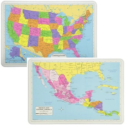 Painless Learning Educational Placemats Sets USA And Mexico/Central America Maps