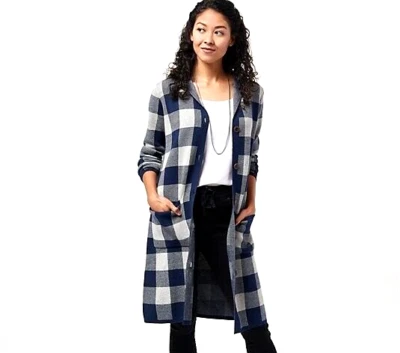 Denim & Co.Regular Hooded Jacquard Sweater Knit Cardigan, Navy/Grey 1X A399228 - Image 1 of 4