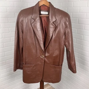 Chaqueta Evan Davies Mujer Mediana Marrón Cuero Blazer Almohadillas para el Hombro Años 90 Retro - Imagen 1 de 9