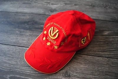 CAMPEÓN DEL MUNDO DE F1 2002 VINTAGE MICHAEL SCHUMACHER FERARRI GORRA ORO ROJO SOMBRERO RETRO Foto 1 de 4