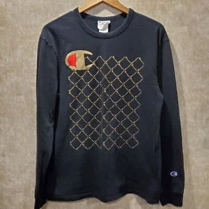VTG Champion Heritage Black & Gold Men's Long Sleeve Shirt Size L - Picture 1 of 6