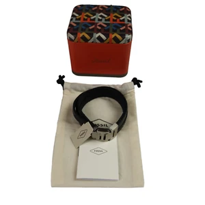 Fossil Leather Band Stainless Steel Bracelet Gift for Men - Picture 1 of 10